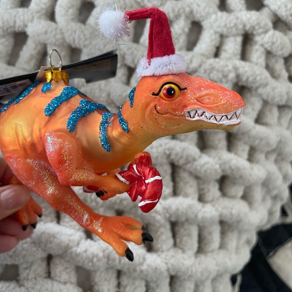 ROBERT STANLEY HOME COLLECTION SANTA HAT DINO GLASS ORNAMENT NWT